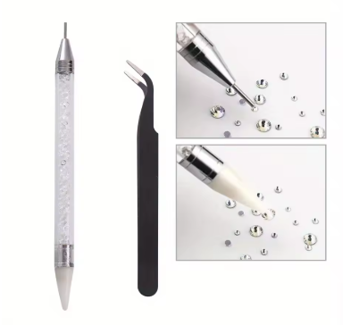 Dual-Ended Rhinestone Picker Pen With Tweezer Set Point Drill Wax Pencil Sticking Picking Dotting Jewelry Tools Decoration Kit